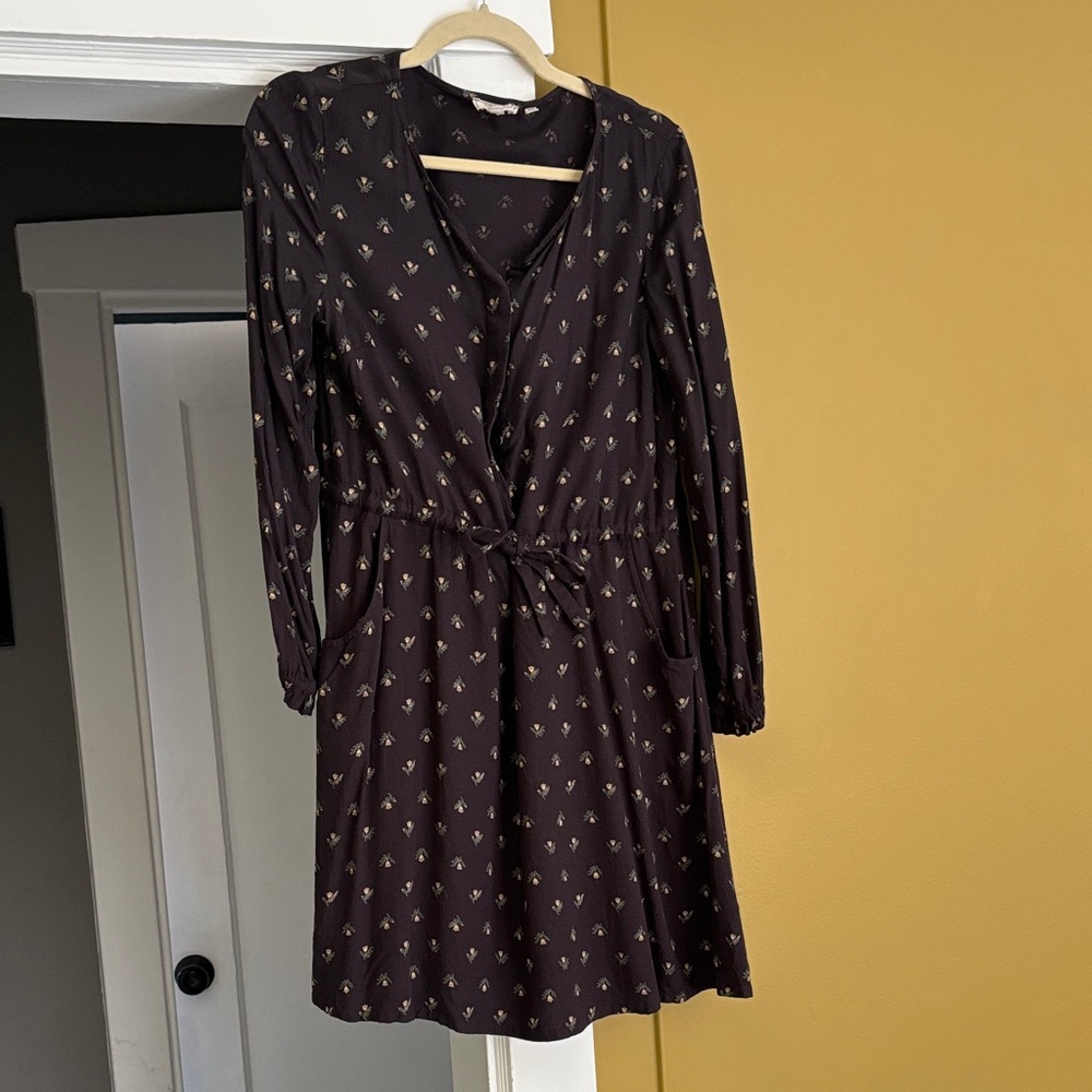 Fat Face Black Long Sleeve Dress with gold flowers